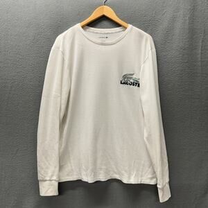 Lacoste Pajama Top Mens Medium White Thermal Long Sleeve Cotton Embroidered Logo